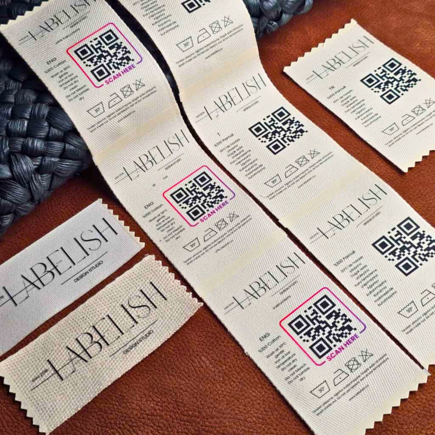 Özel Pamuk Etiket - Logo, Bakım Talimatı ve QR Kod
