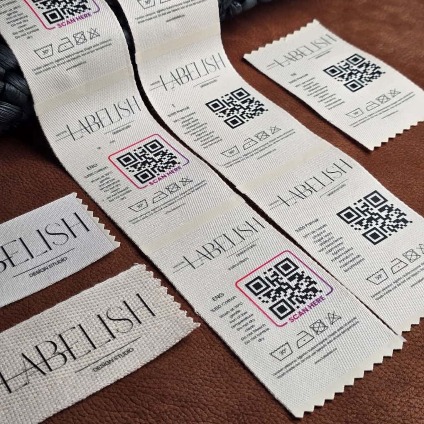 Özel Pamuk Etiket - Logo, Bakım Talimatı ve QR Kod